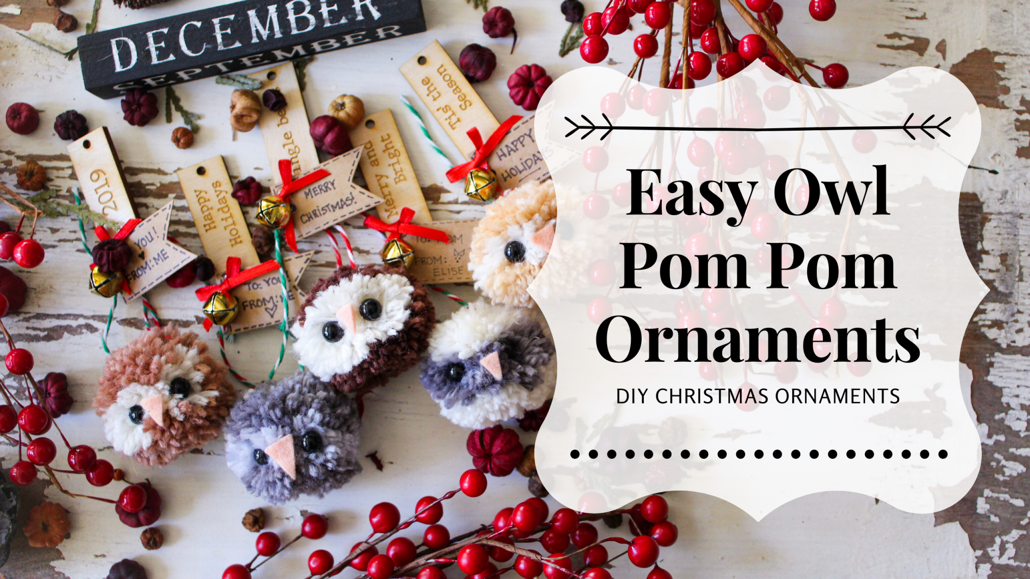 Easy Owl Pom Pom Ornaments